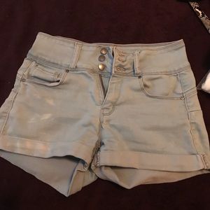 Butt, I Love You Wax Jean Shorts Light Blue